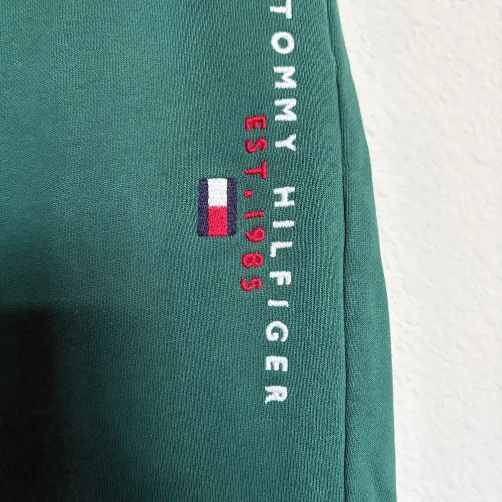 Tommy Hilfiger Joggers M Green Sweats Drawstring Cotton Athlesiure Preppy